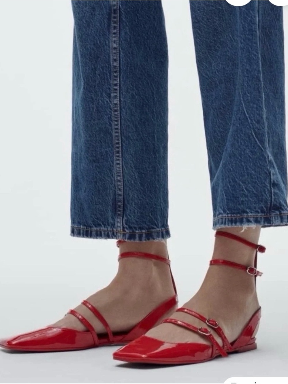 Zara Red Pointed-Ankle Strap Flats